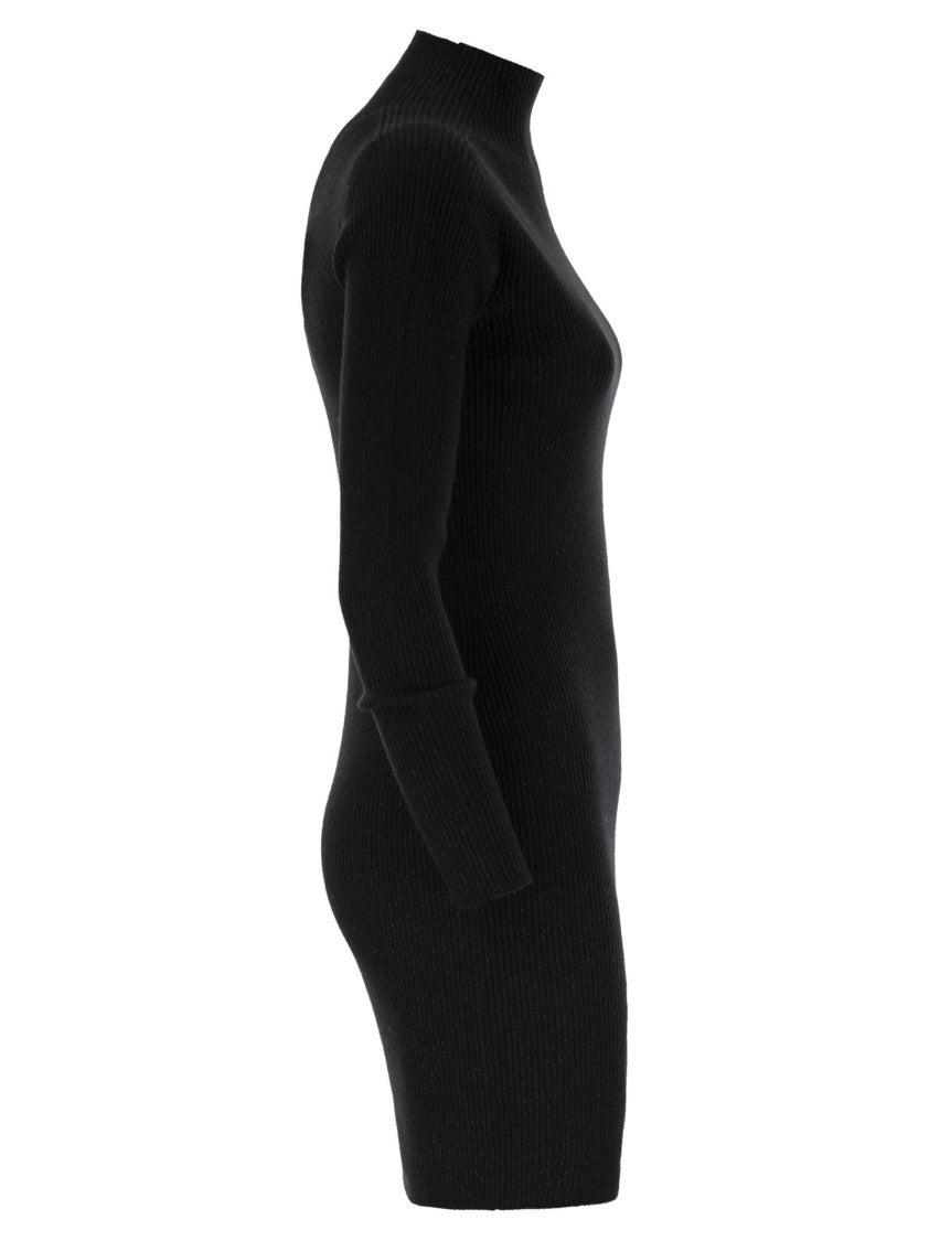 Max Mara Ribbed Mini Dress With Stand-Up Collar And Lurex Detail