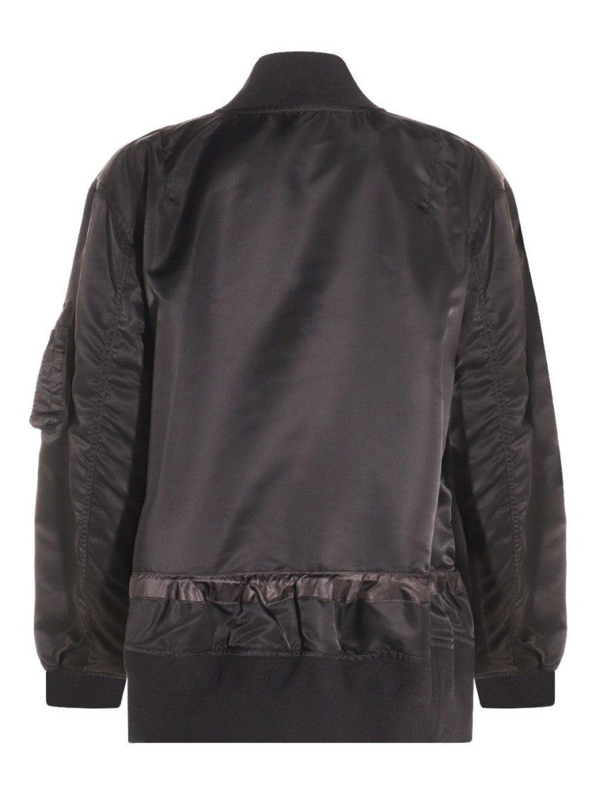 Sacai Black Jacket With Ruffled Hem And Adjustable Drawstring Waist