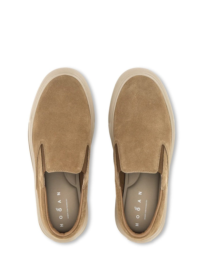 Hogan Slip-On Sneakers In Warm Beige Suede