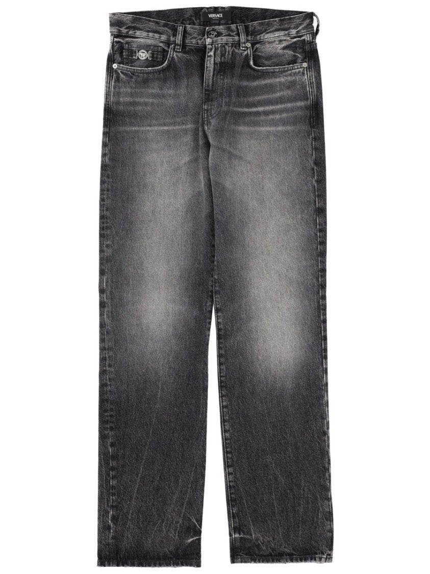 Versace Medusa Detail Faded Black Jeans