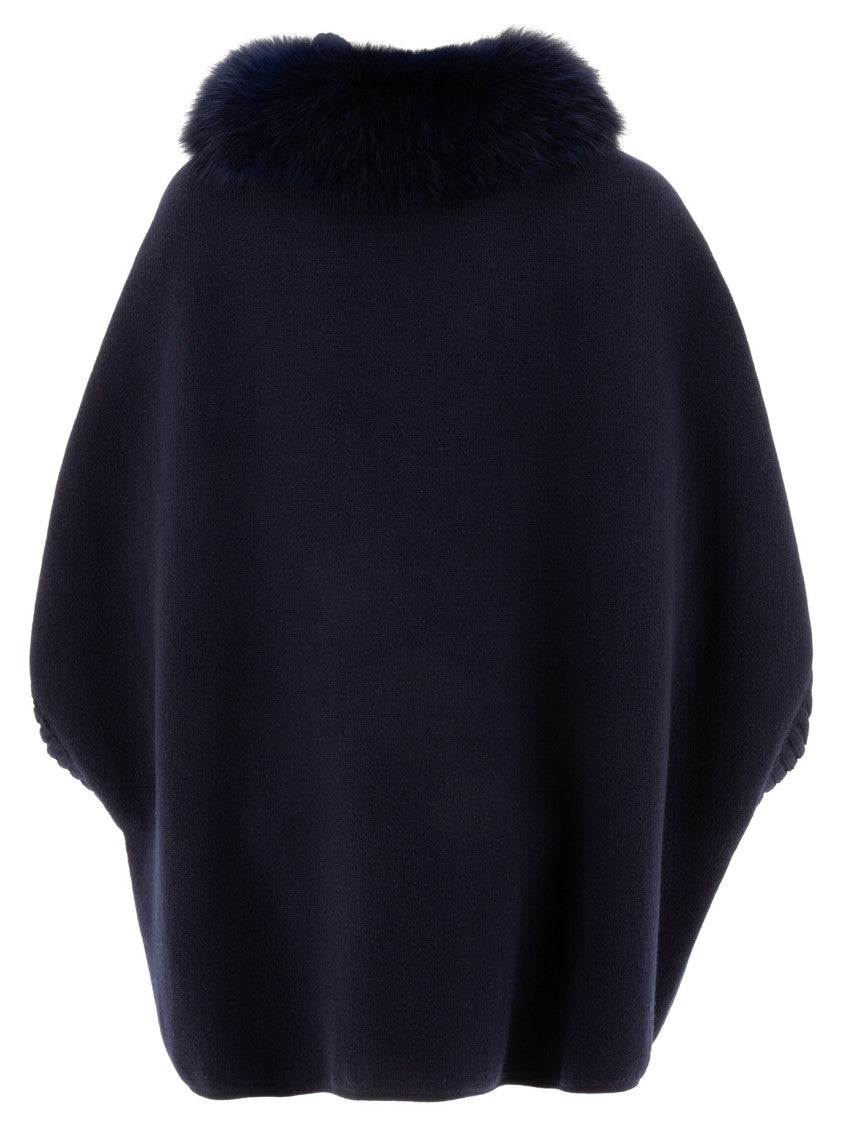 Giovi Wool And Cashmere Poncho With Fur Collar