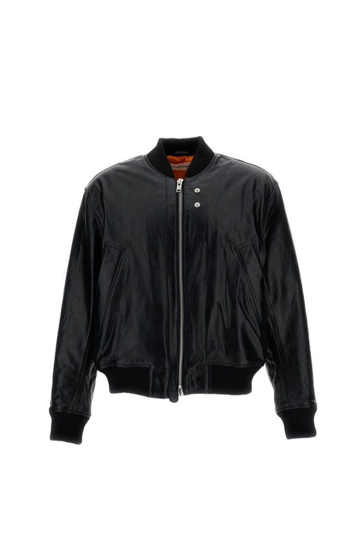 Sunflower Black Leather Quilted Flight Bomber Jacket