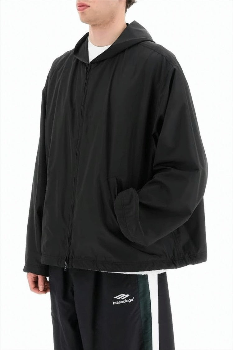 Balenciaga Boxy Cropped Black Hooded Jacket