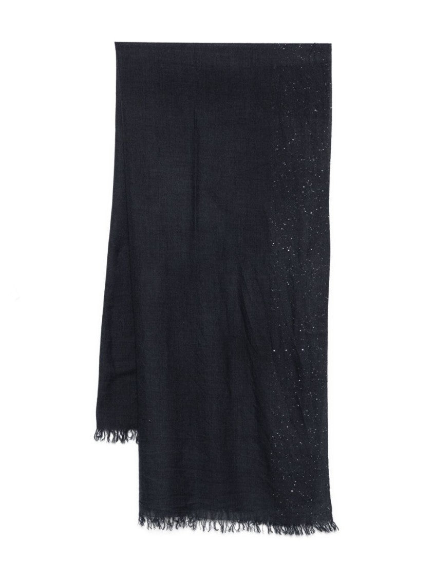Faliero Sarti Rectangular Black Scarf With Fringed Edges