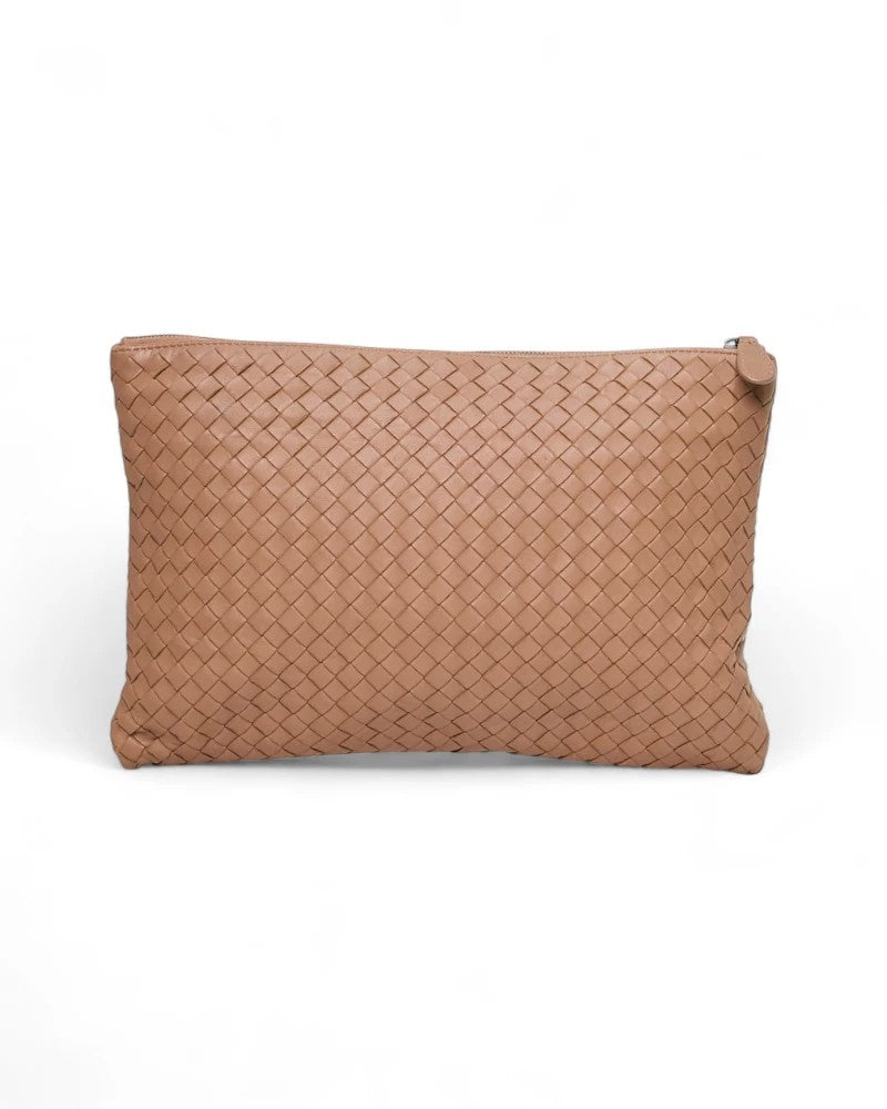 Bottega Veneta Small Cipria Leather Clutch With Woven Design