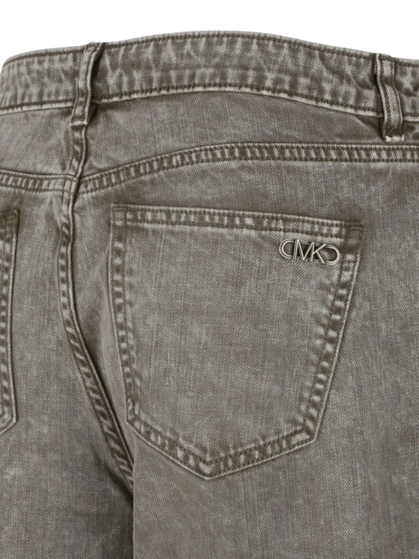 Michael Kors Green High-Waisted Washed Finish Cotton Wide-Leg Jeans
