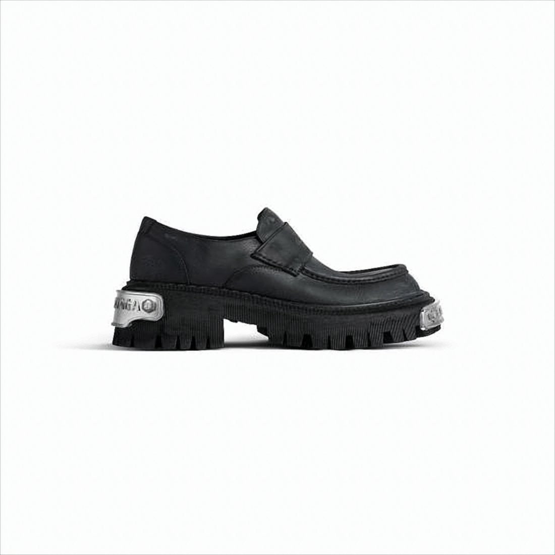 Balenciaga Chunky Black Leather Loafers With Rugged Rubber Sole