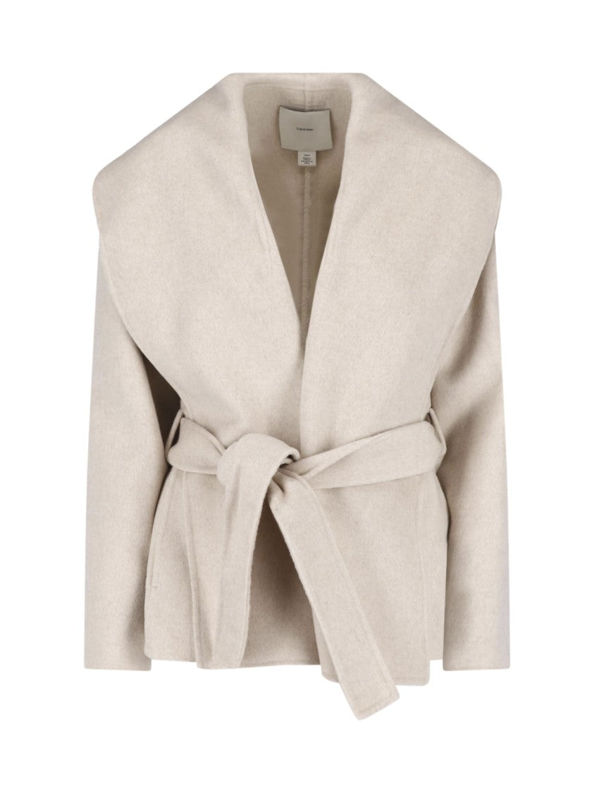 Calvin Klein Boxy Oversized Collar Belted Jacket