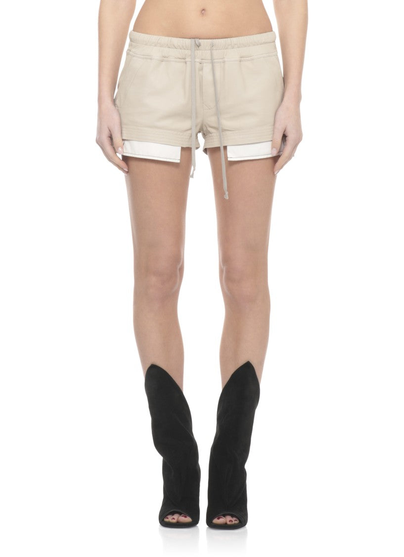 Rick Owens Beige Fog Boxers Leather Shorts
