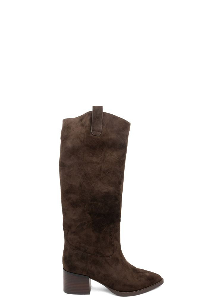 Adrianna Feretti Brown Pointed Toe Block Heel Suede Boots