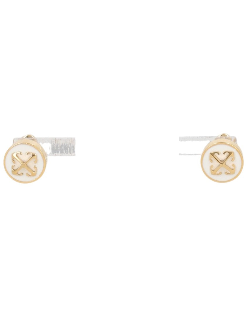Off-White Gold Oval Brass Enamel Earrings