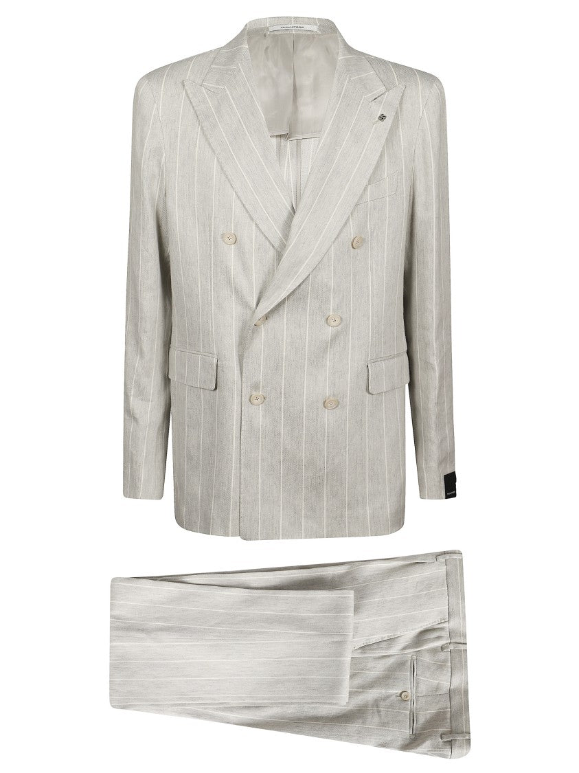 Tagliatore Beige Pinstripes Double Breasted Suit