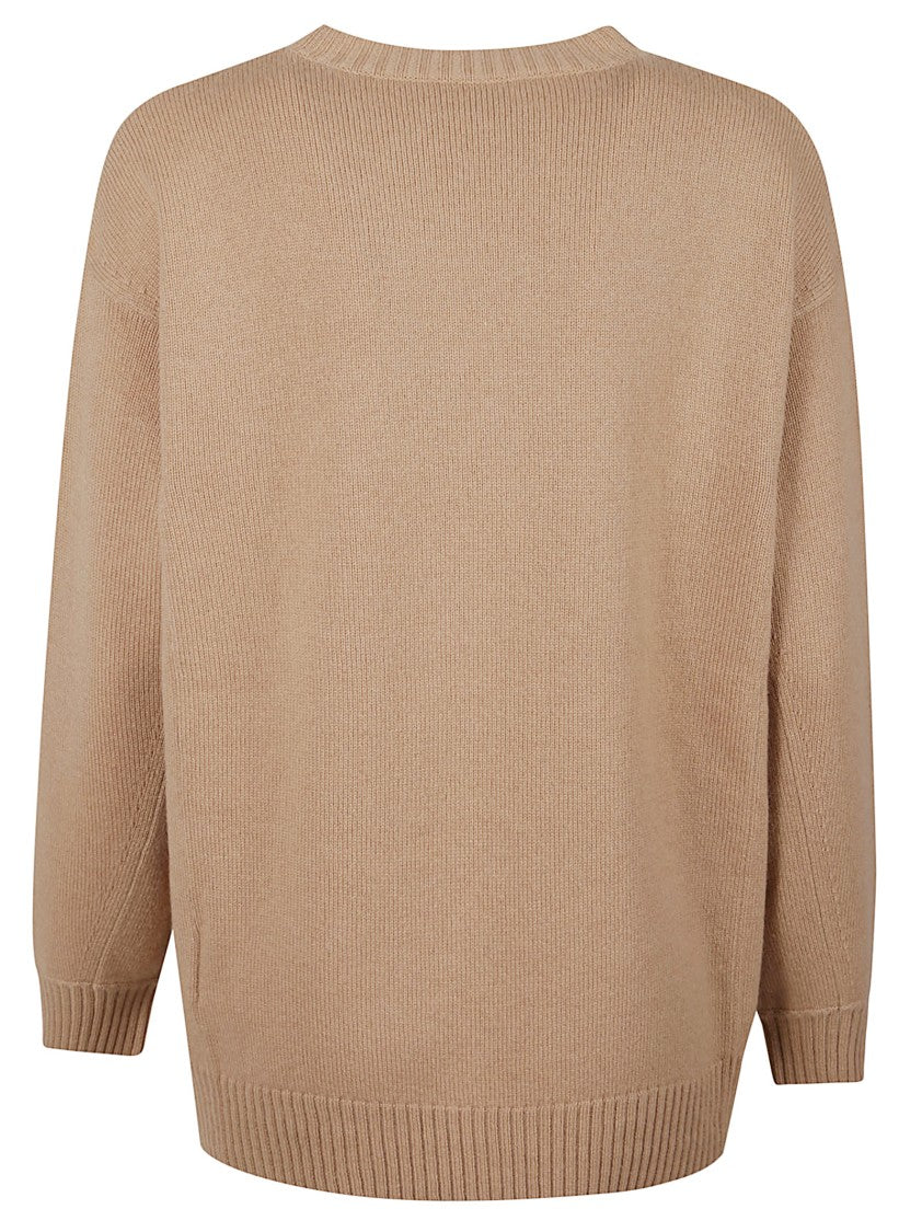 Max Mara Camel Knit Sweater With Vintage Graphic Detail
