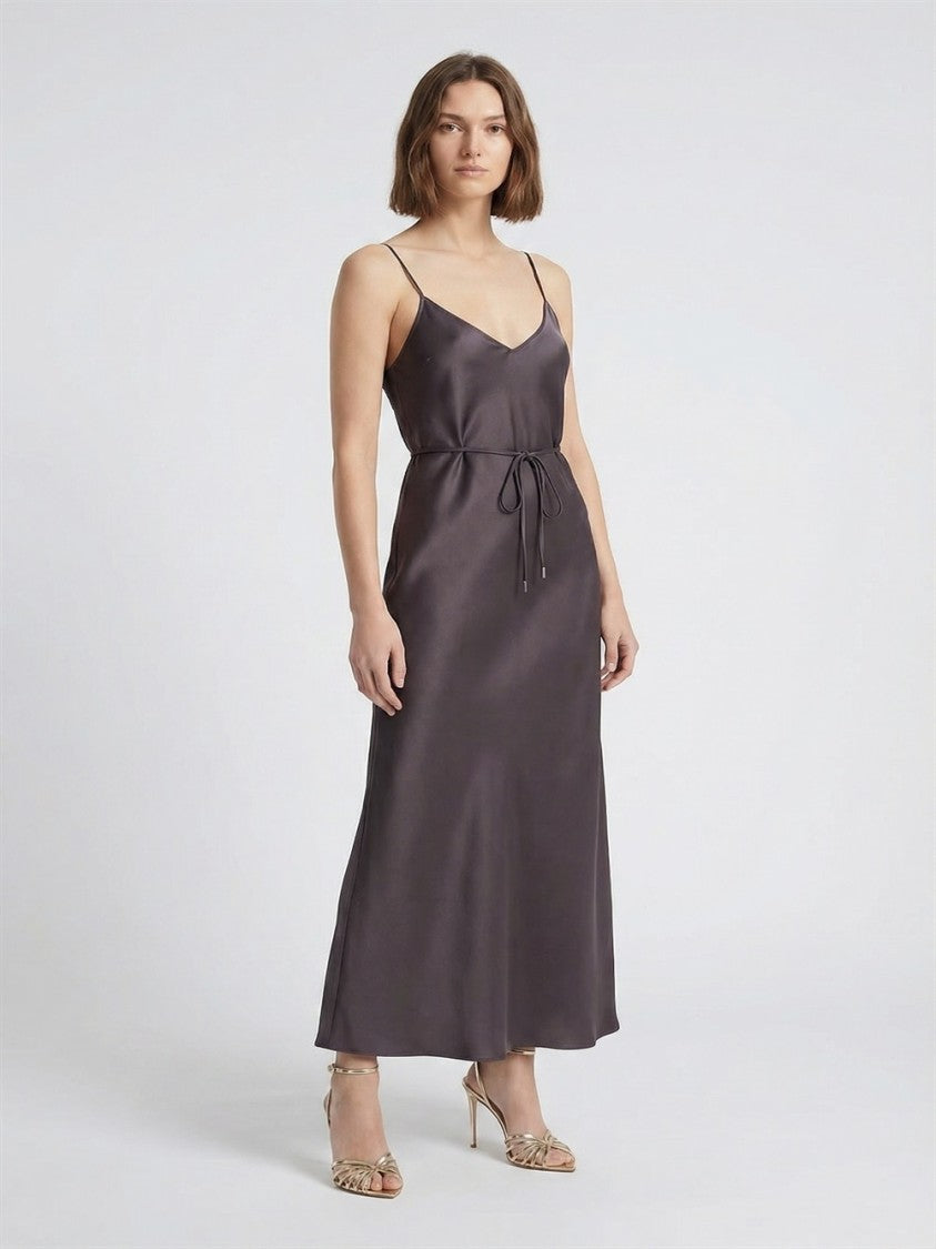 Antonelli Purple Lukas Dual V-Neck Belted Acetate-Blend Maxi Dress
