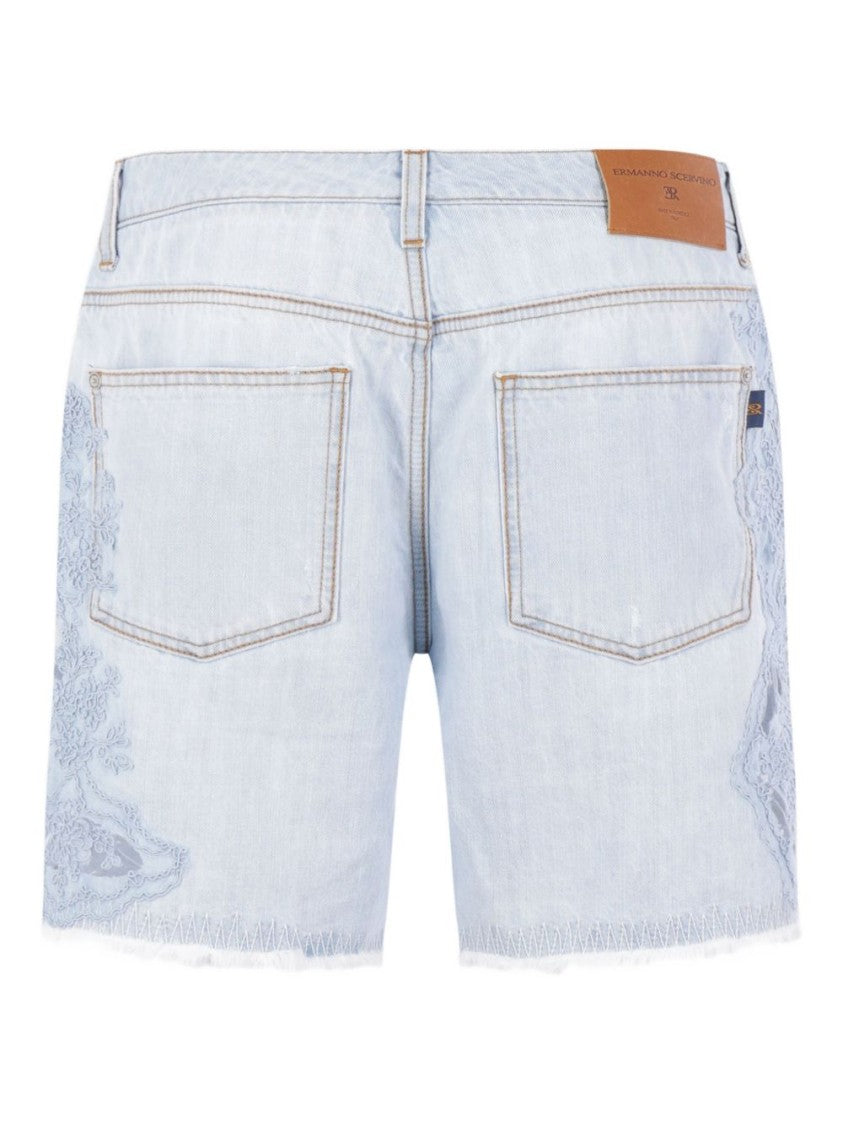 Ermanno Scervino Embroidered Light Blue Bermuda Shorts With Five-Pocket Design