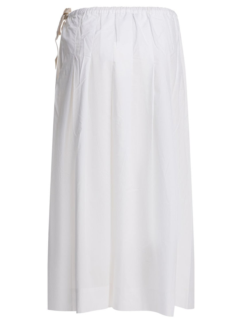 Soeur Knee-Length White Cotton Skirt With Elastic Waistband And Fabric Tie