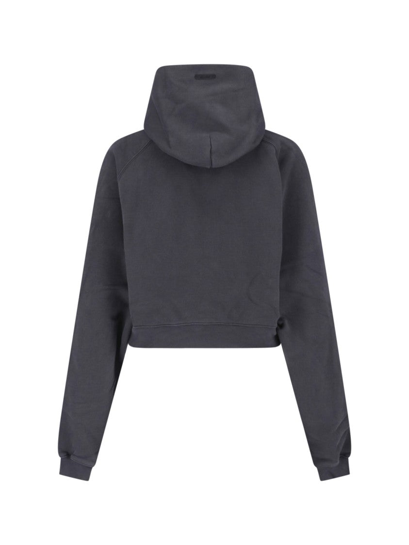 Fear Of God Essentials Black Cropped Arched Logo Hooded Sweatshirt