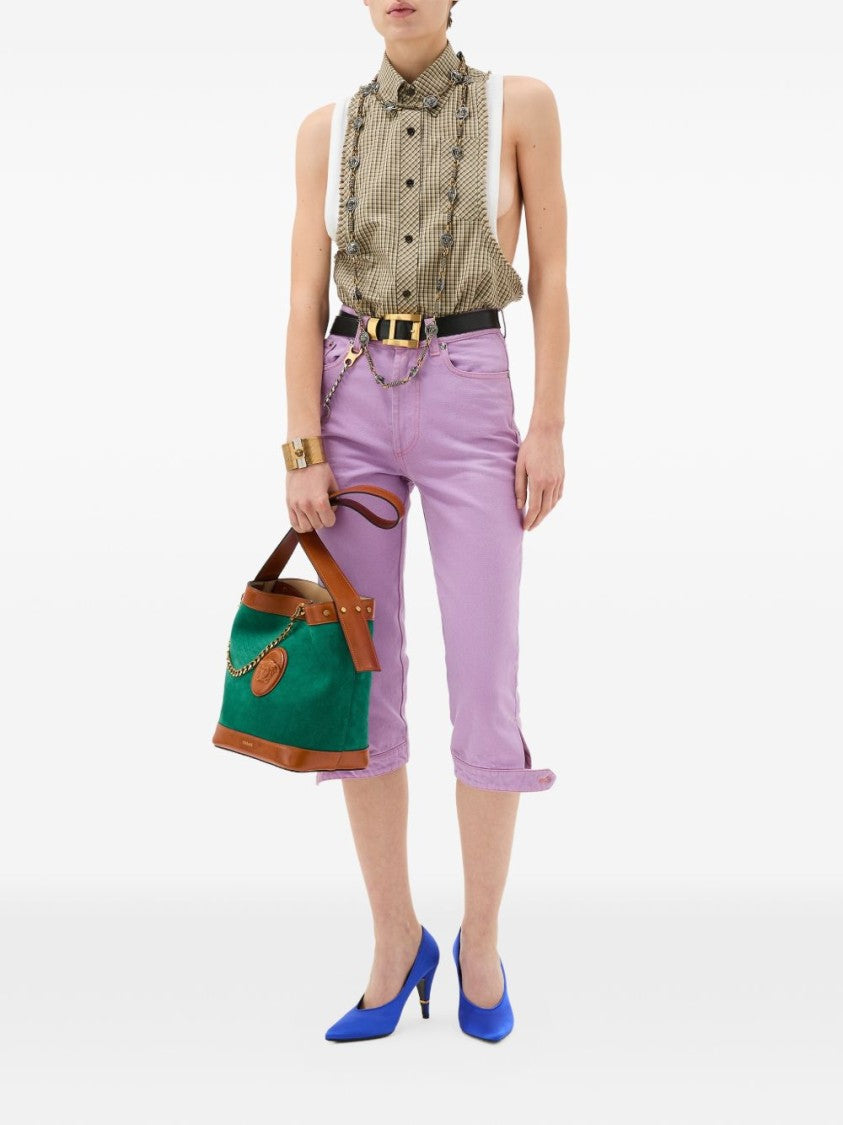 Versace Cropped Slim Fit Jeans With Rolled Hems And Button Detail