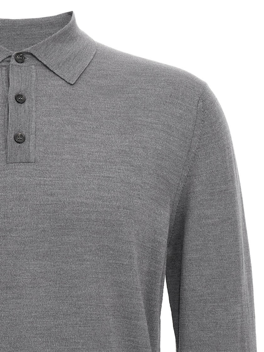 Zanone Virgin Wool Polo Shirt With Button Placket And Cuffed Sleeves