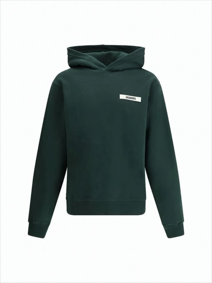 Jacquemus Dark Green Cotton Hooded Sweatshirt With Minimalist Design