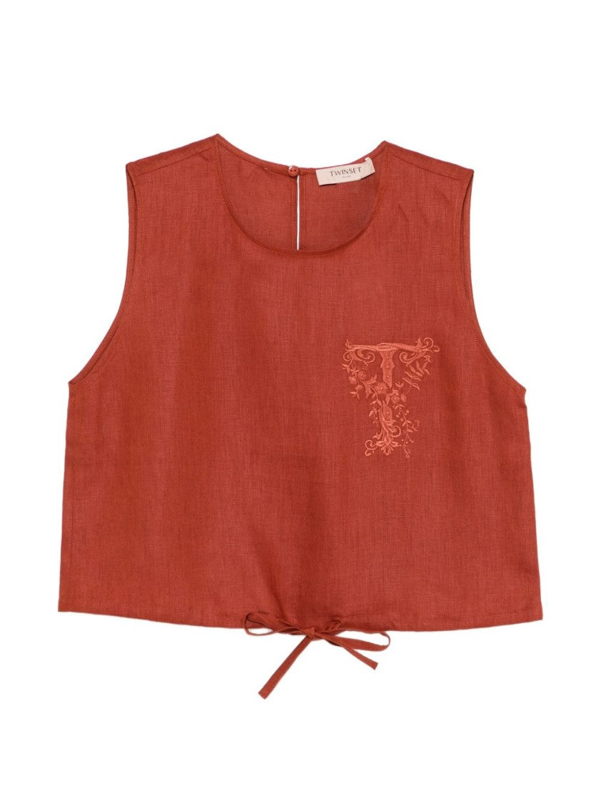 Twin-Set Brown Logo Embroidered Tank Top