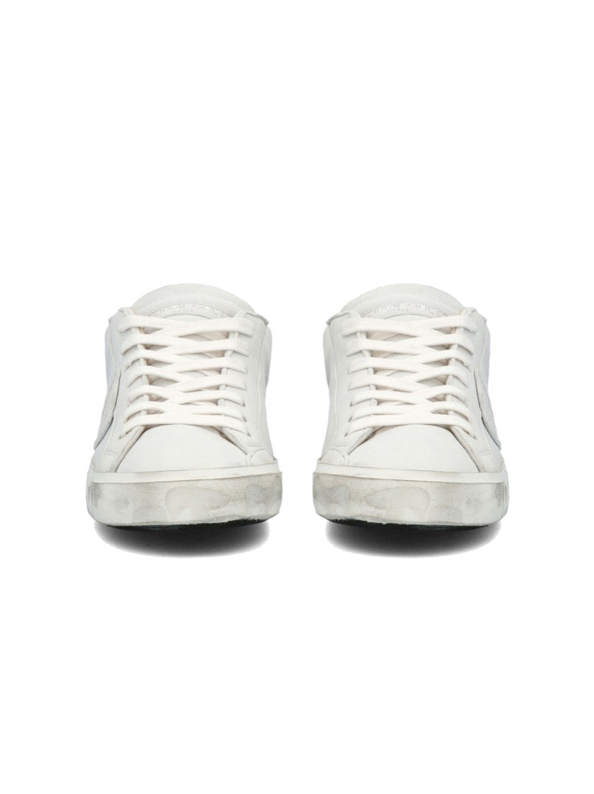 Philippe Model White Low-Top Sneakers With Distressed Leather Finish