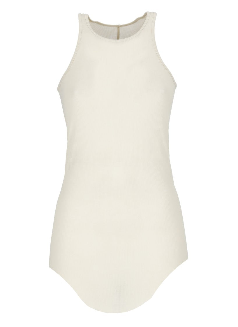 Rick Owens Ivory Silk Blend Top With Ribbed Texture
