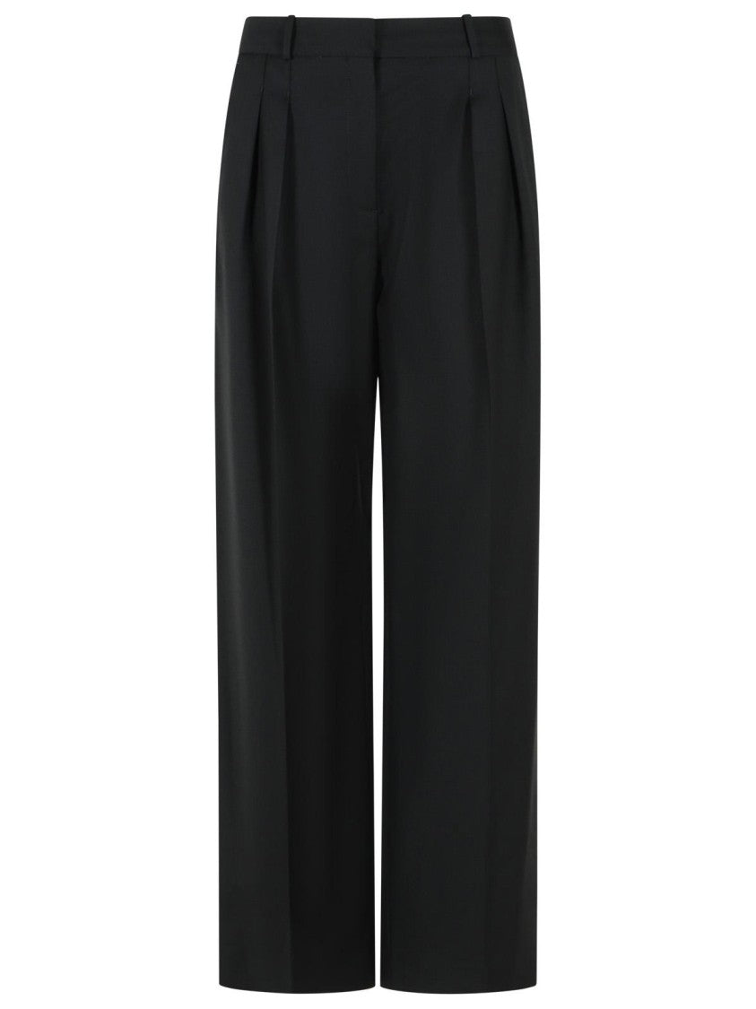 Loulou De Saison Black Sbiru Lds Pleated Virgin Wool Straight-Leg Pants