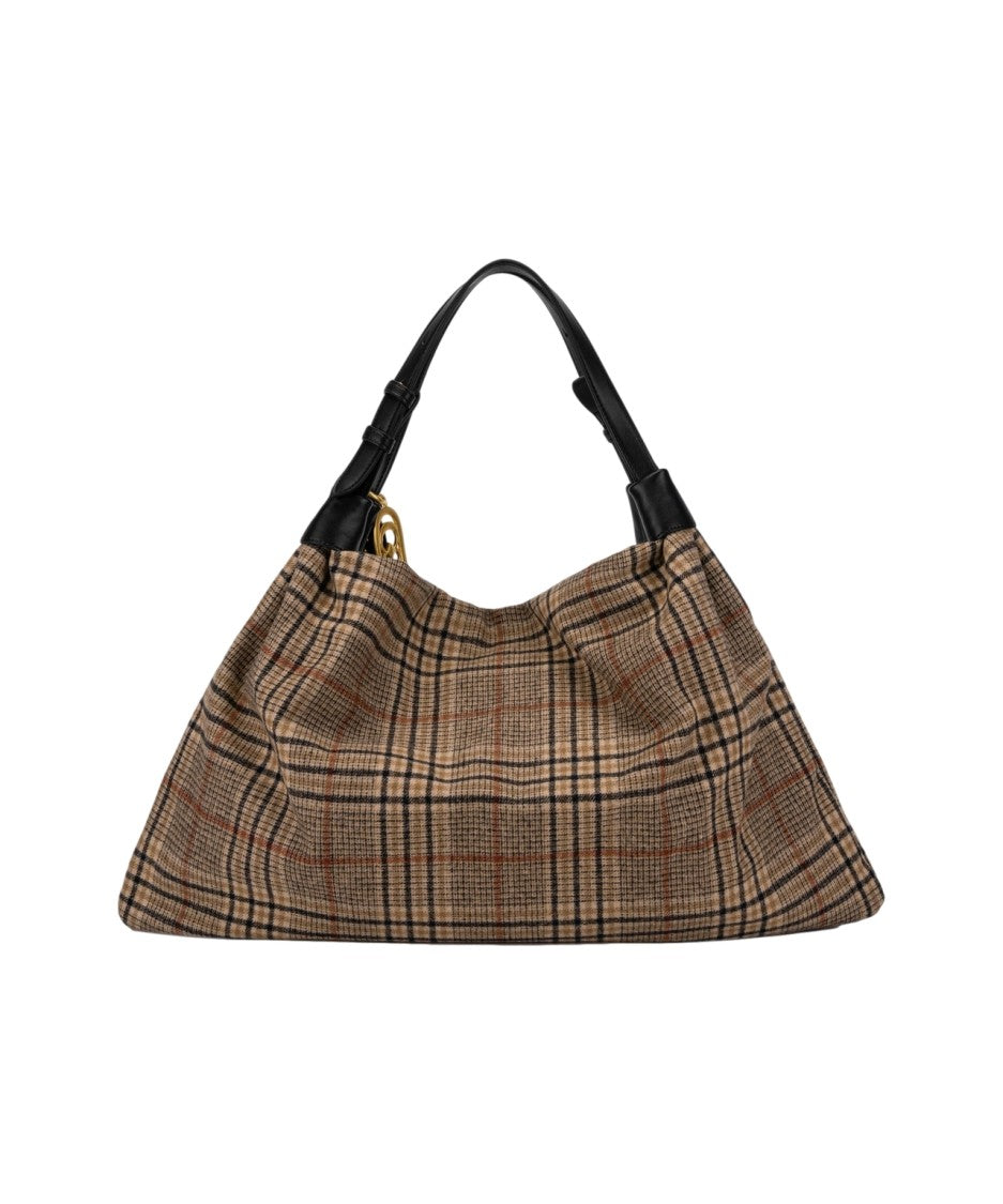 La Carrie Tartan Print Shopper With Leather Accents