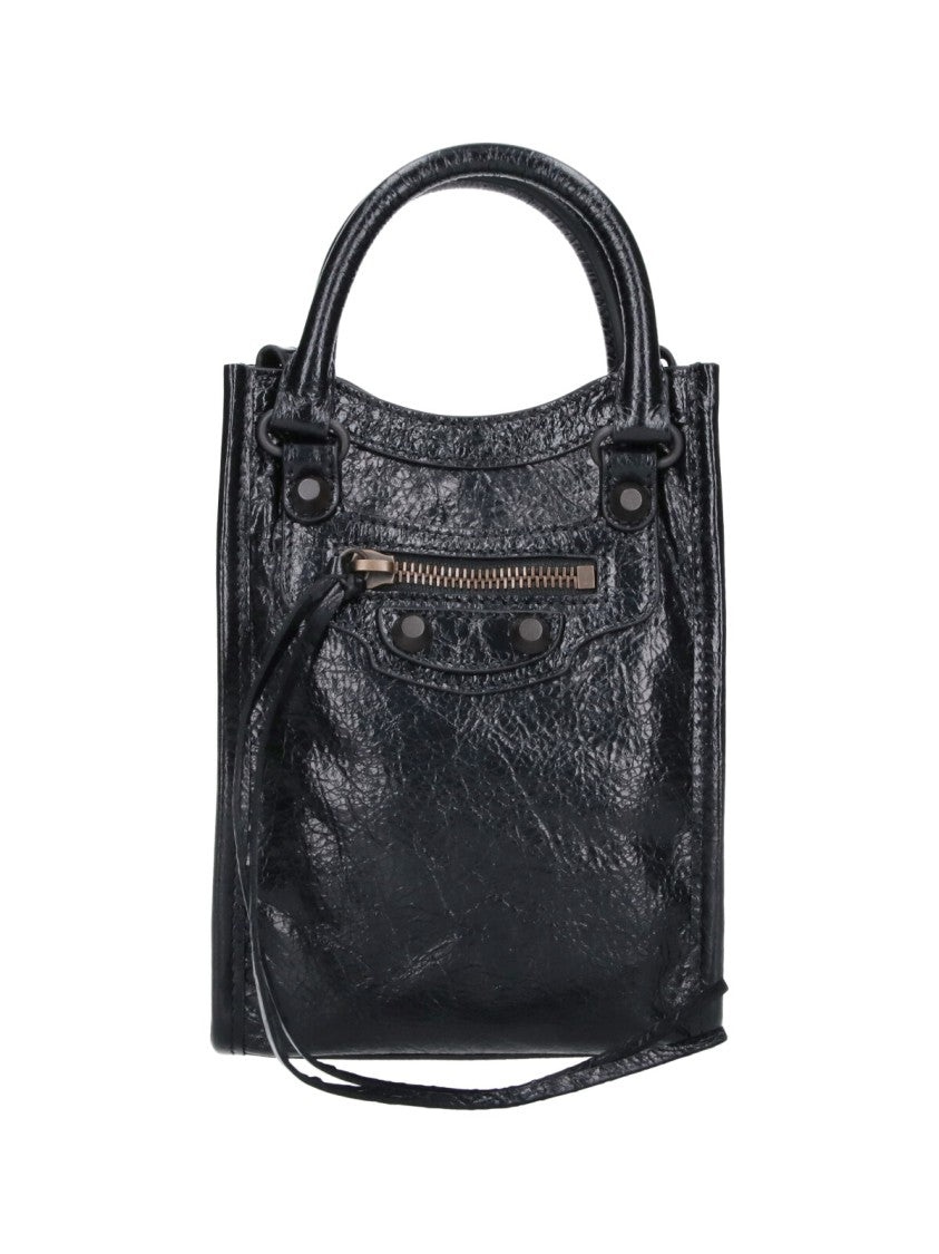 Balenciaga Black Le City Lambskin Leather Phone Tote Bag