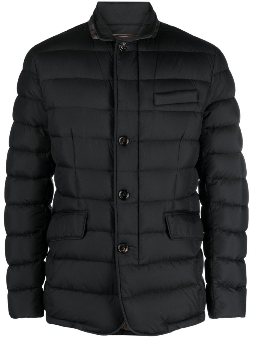 Moorer Quilted Padded Jacket In Black Calf Leather And Wool