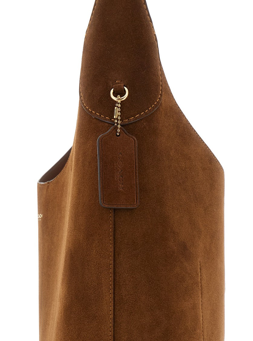 Coach Rounded Suede Shoulder Bag With Design