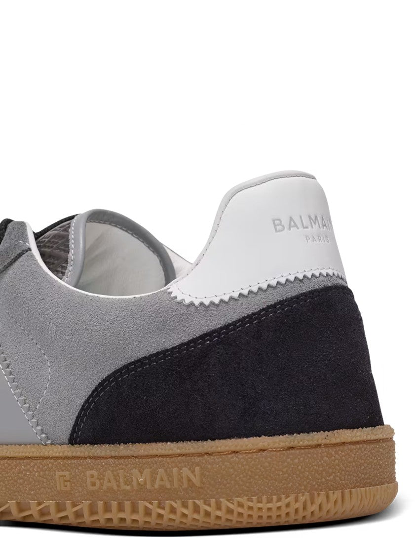 Balmain Grey Low Top Suede Panel Sneakers