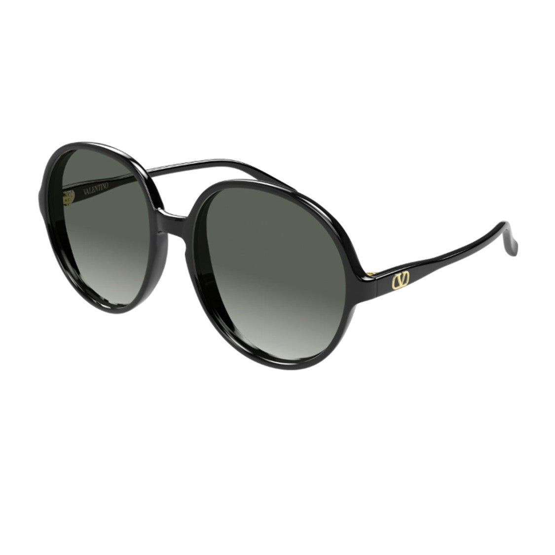 Valentino Black Linea V Logo Recycled Acetate Round Sunglasses