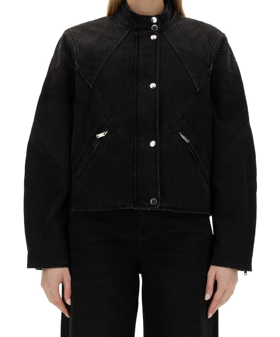Isabel Marant Cropped Black Denim Jacket With Boxy Silhouette