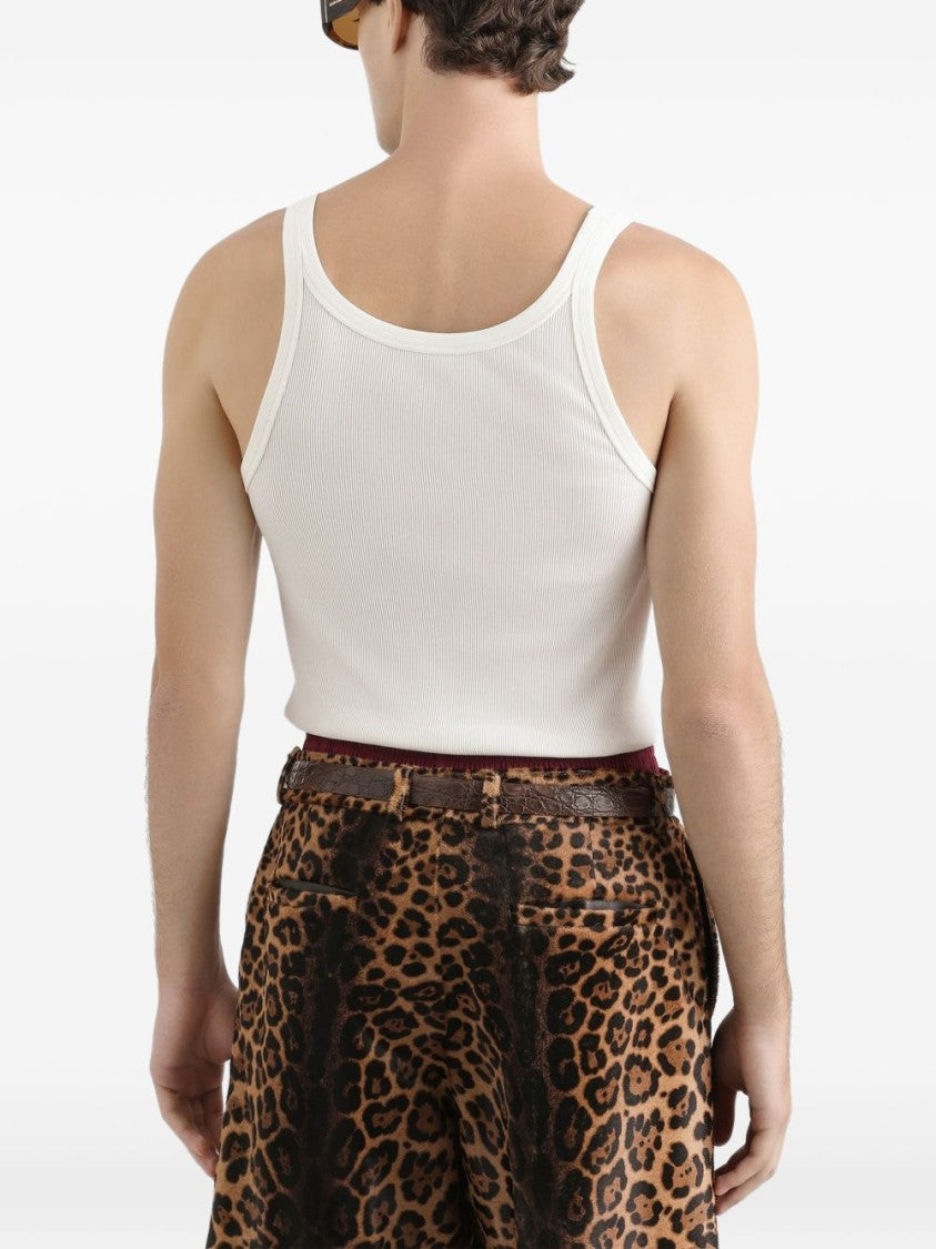 Dolce & Gabbana White Ribbed Cotton Slim Fit Tank Top
