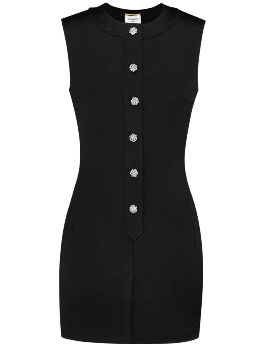 Saint Laurent Sleeveless Black Jewel-Button Mini Dress