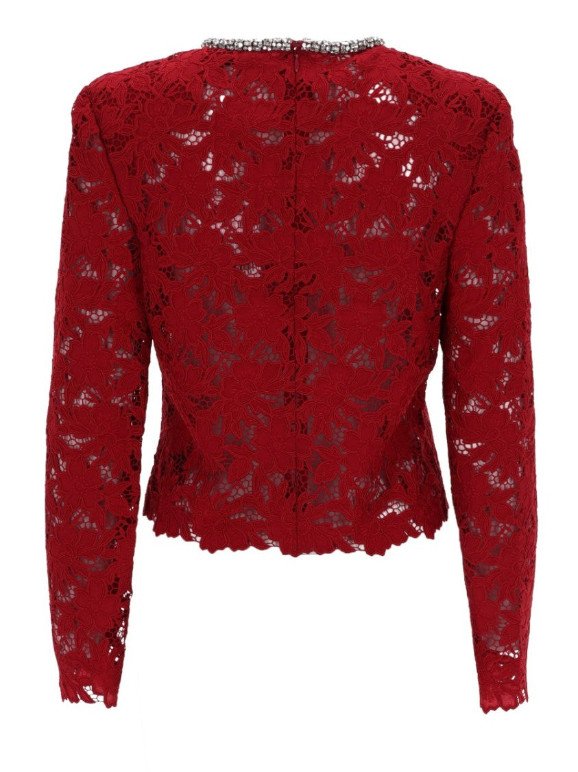 Self-Portrait Neutral Semi-Sheer Crystal Embellished Blouse