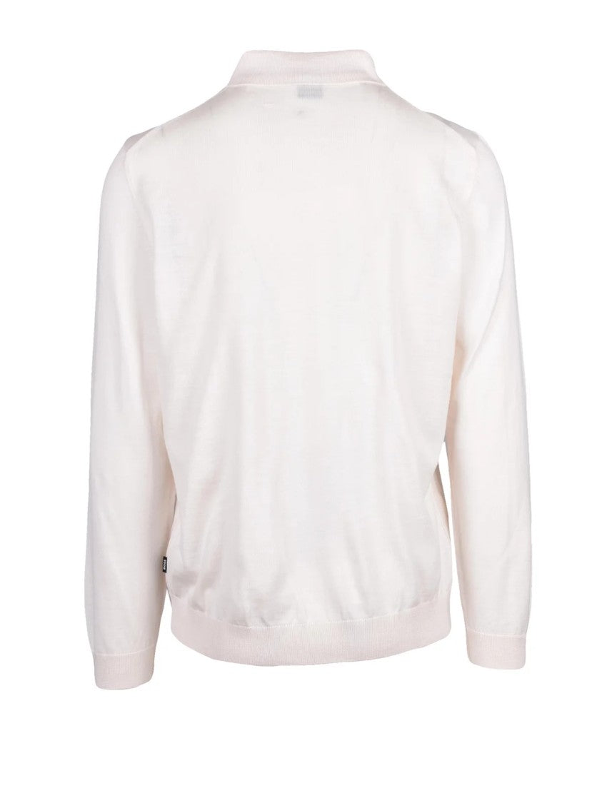 Boss Beige Virgin Wool Polo Sweater
