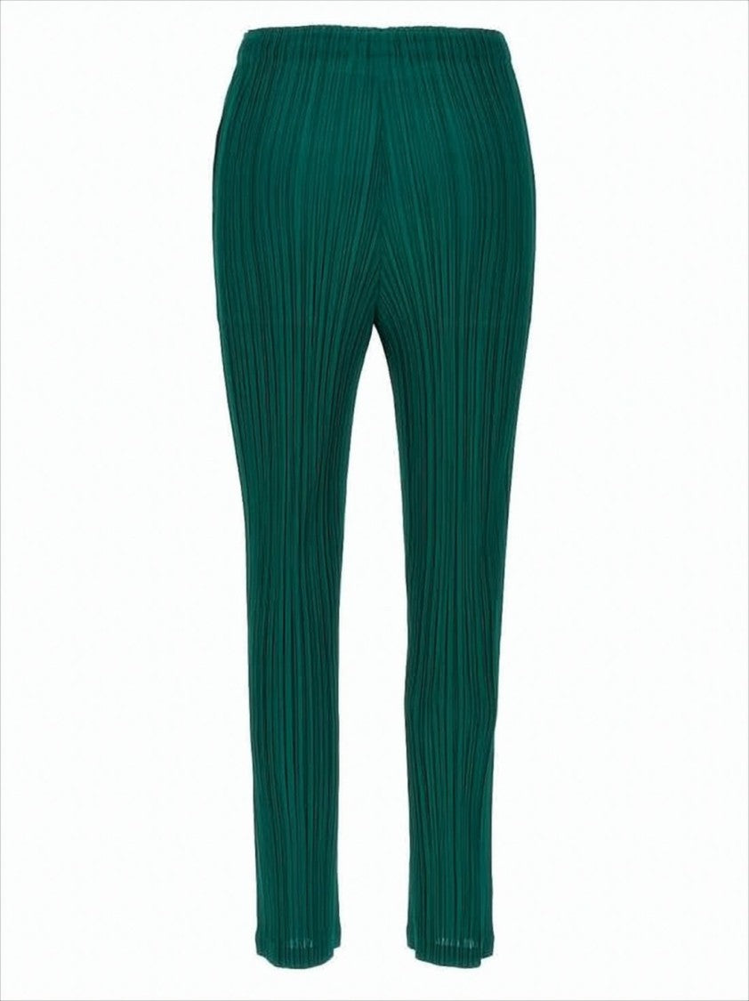 Pleats Please Pleated Green Track Pants With Tapered Legs