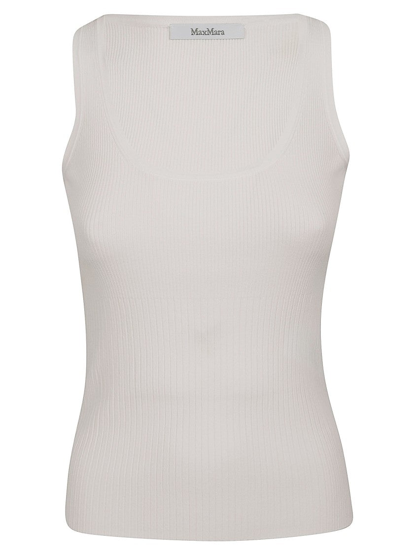 Max Mara Wide Shoulder Ribbed Top With Round Neckline