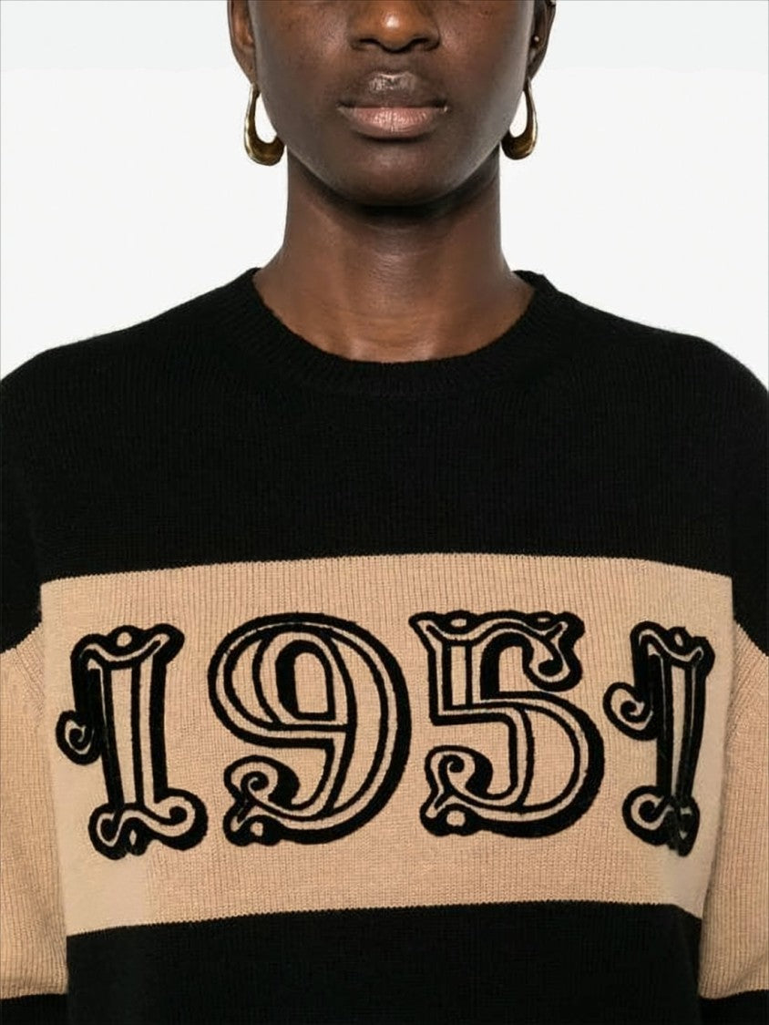 Max Mara Black And Beige Striped Wool-Cashmere Sweater