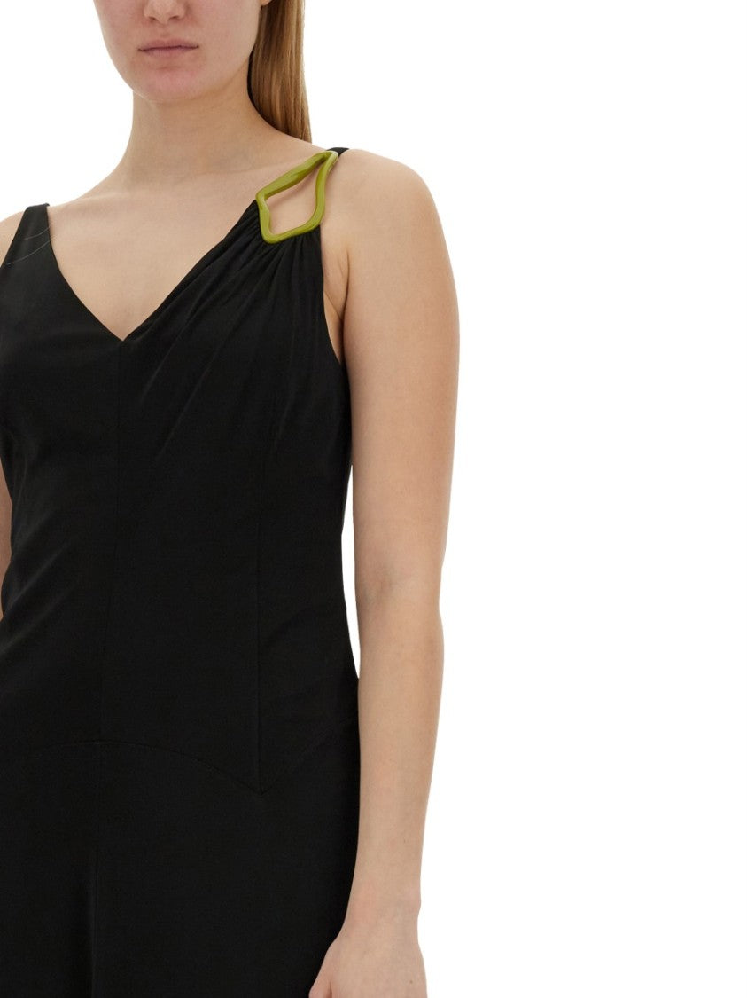 Lanvin Black Midi Dress With Asymmetrical Shoulder Detail