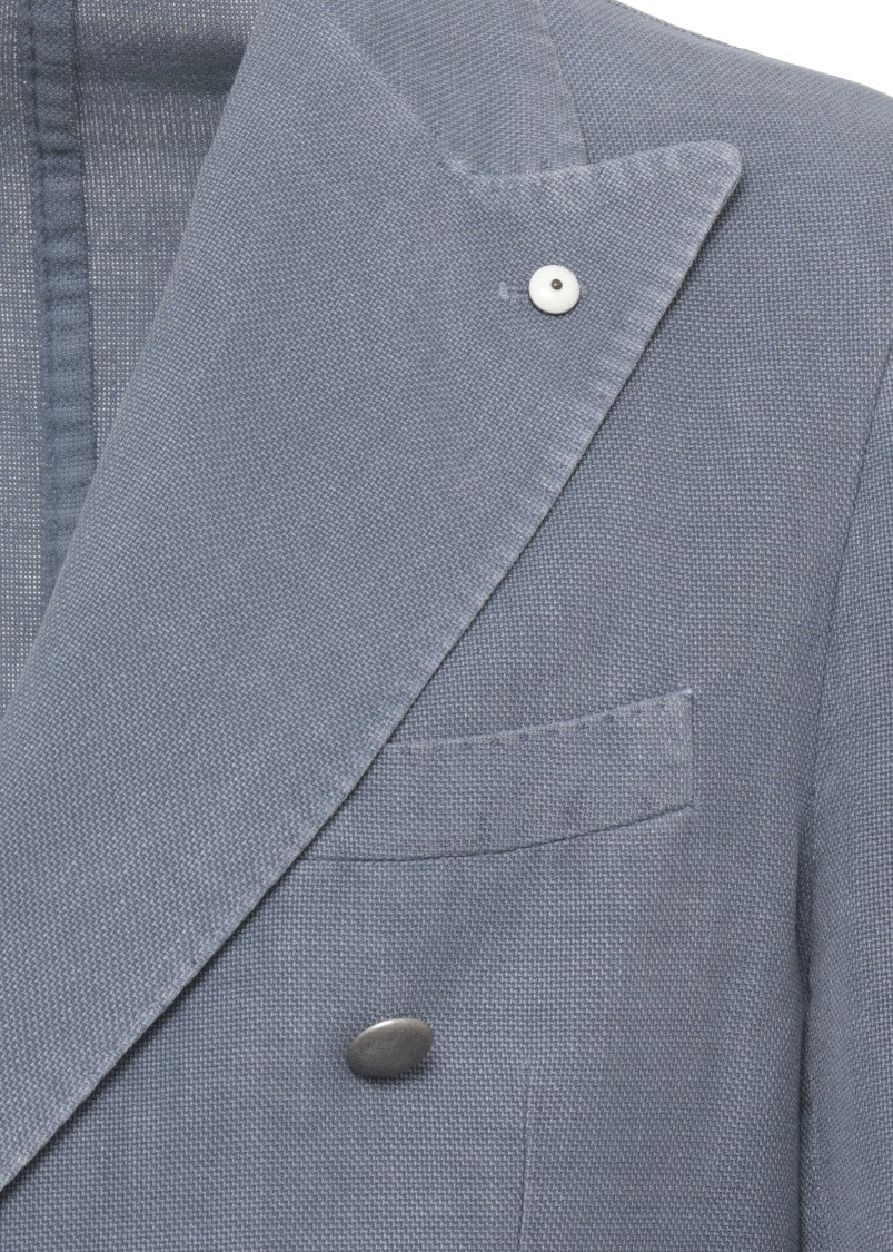 Lubiam Blue Peak Lapel Cotton Blazer