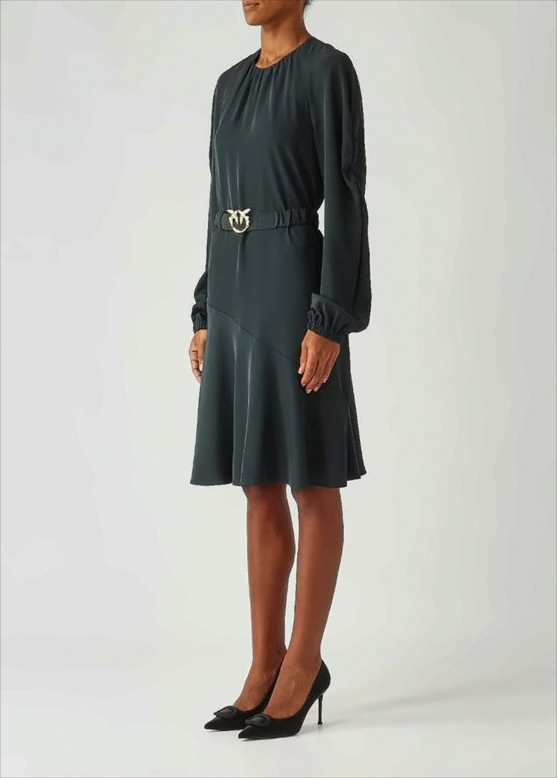 Pinko Fitted Black Stretch Crepe Midi Dress