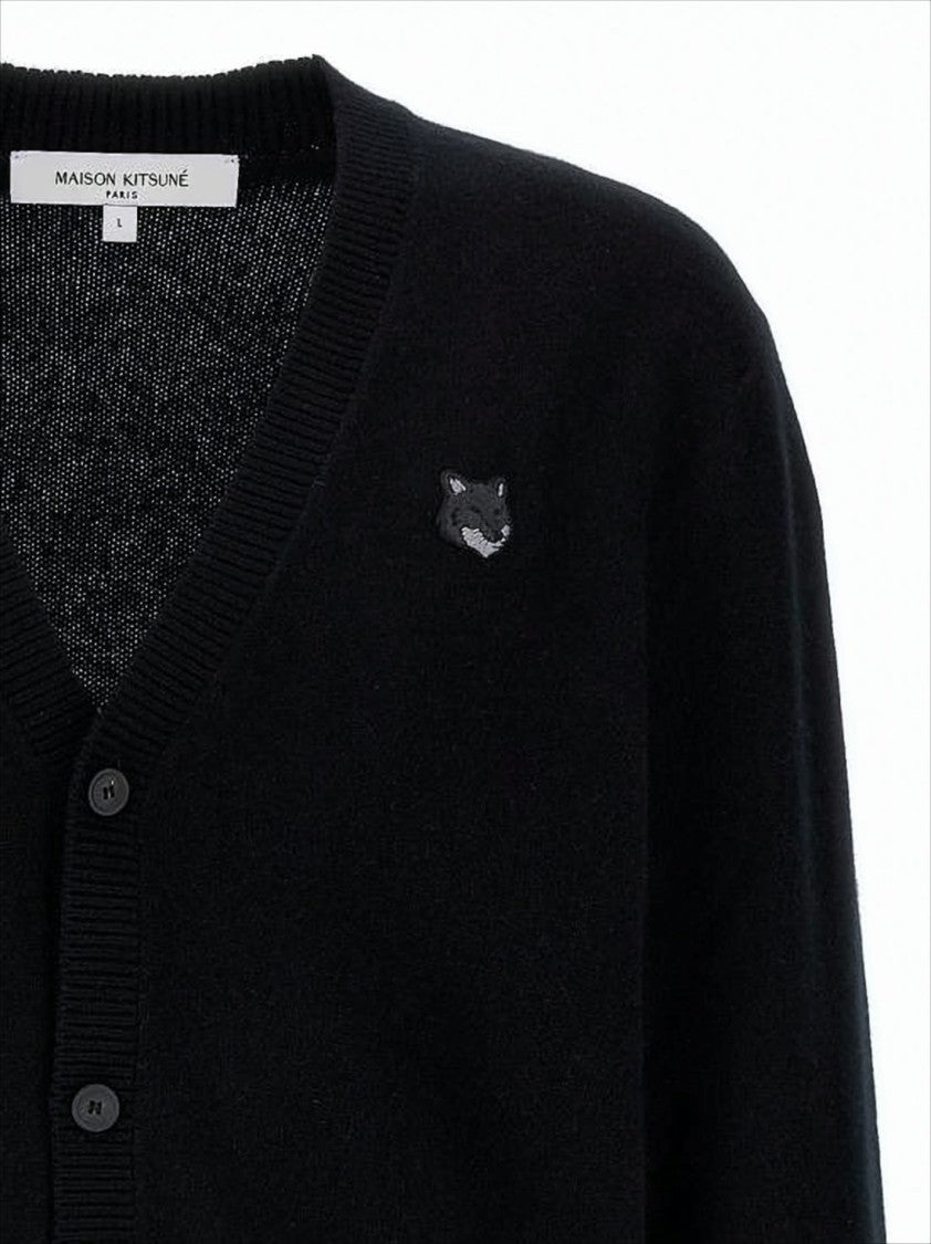 Maison Kitsuné Classic V-Neck Black Cardigan With Embroidered Logo