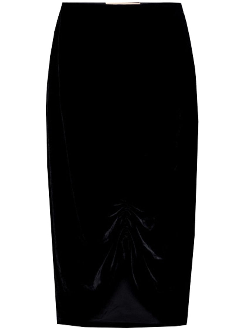 Valentino Black Fitted Gathered Front Midi Skirt
