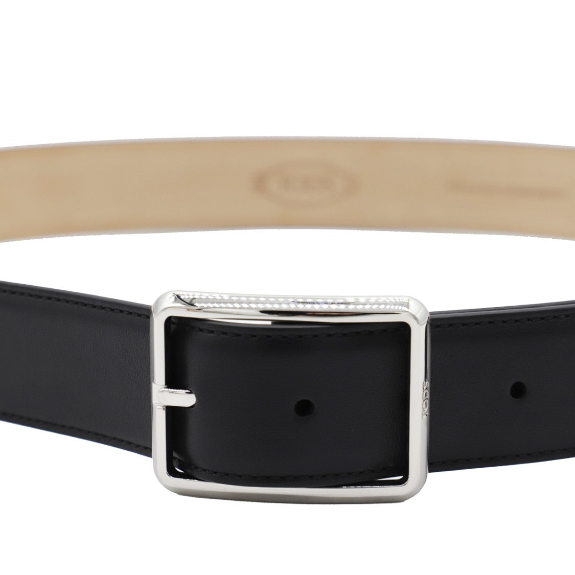 Tod's Black Leather Belt With Silver-Tone Buckle