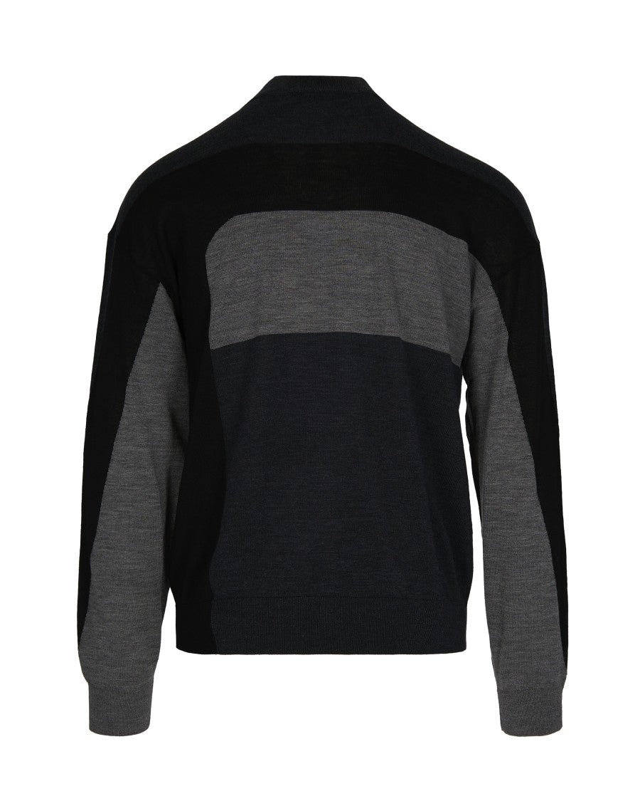 Emporio Armani Colorblock Crew Neck Sweater In Virgin Wool