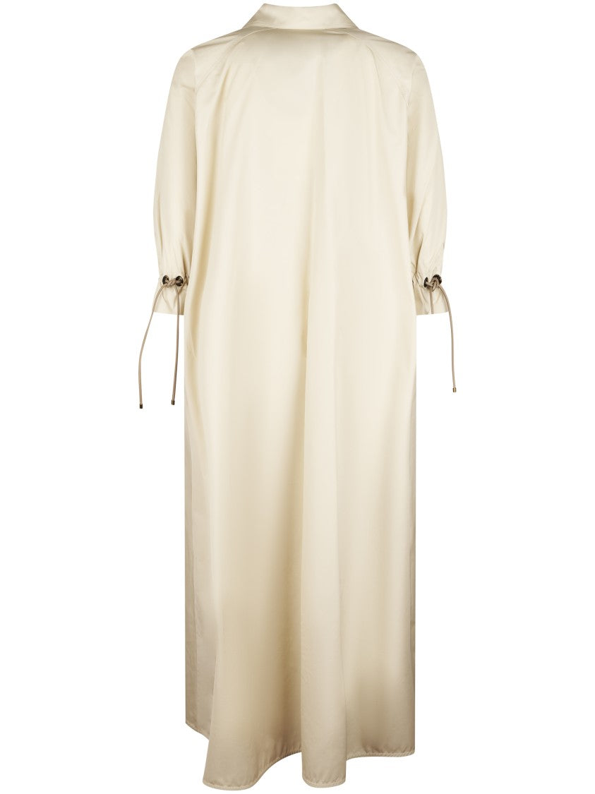Max Mara Flowing Beige Midi Dress With Classic Collar
